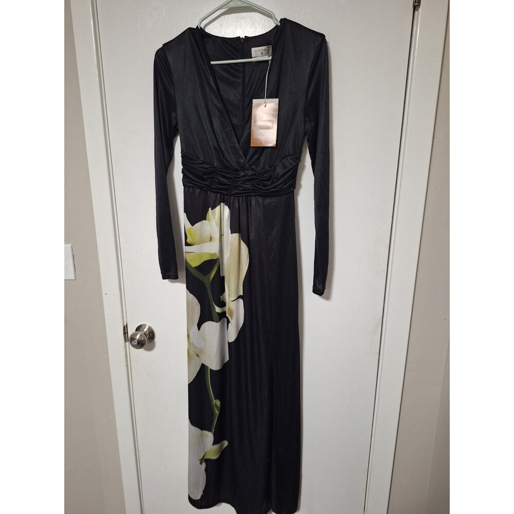 ALTUZARRA X TARGET Floral Print V-Neck Maxi Dress Size XS Black Satin NEW